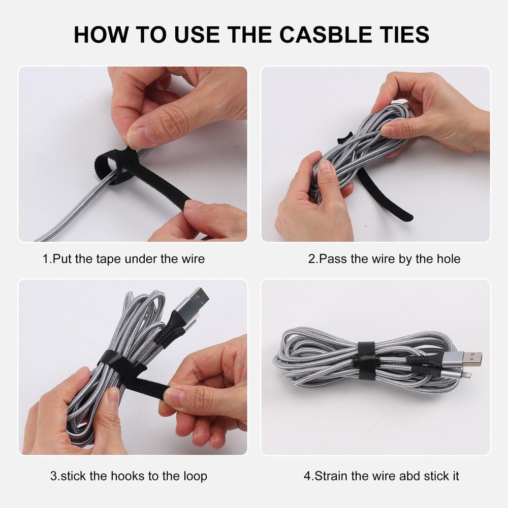 Reusable Cable Ties 126-Pack 8in Adjustable Hook Loop Cable Management