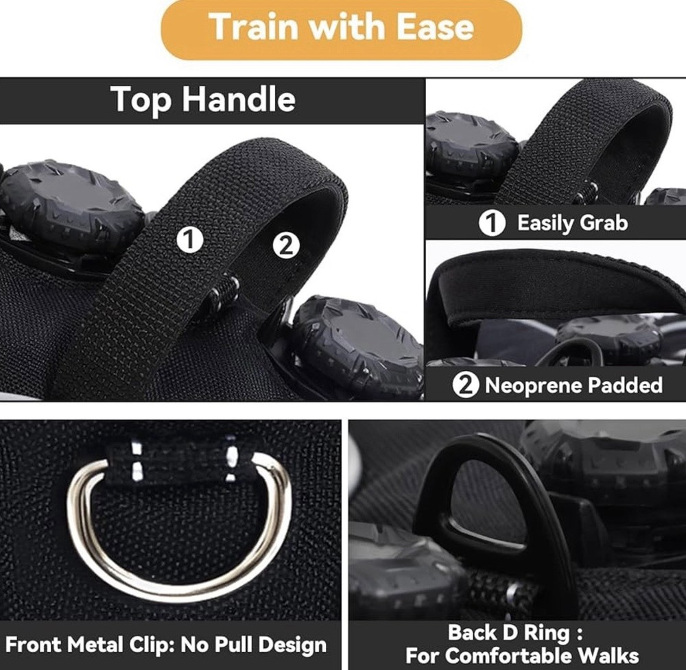 Premium Padded Dog Harness, No Pull Reflective Knob Adjustment, Black (Medium)