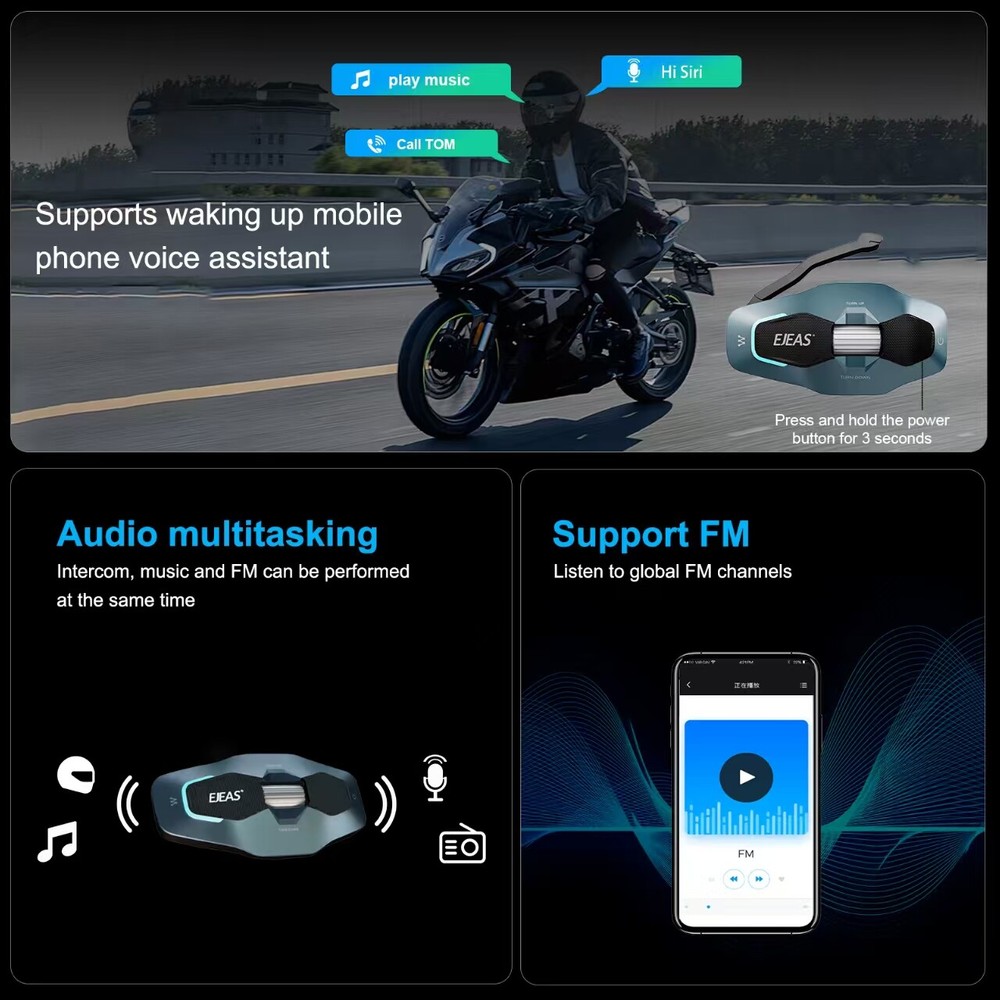 EJEAS Motorcycle Intercom Helmet Headset Mesh Bluetooth Wireless Waterproof Road