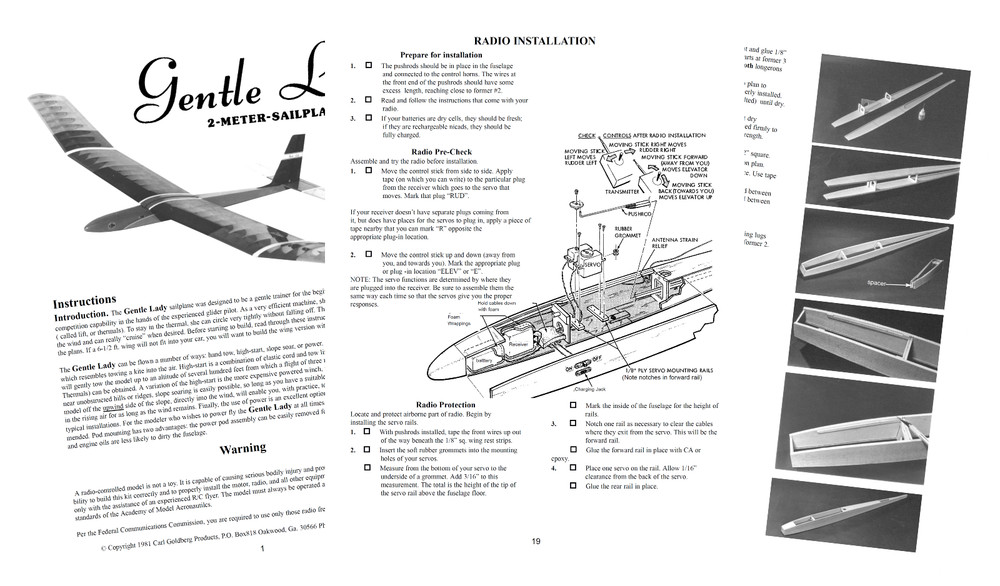 GENTLE LADY PLAN + Rib Patterns & Instruction Manual for 79" RC Model Airplane