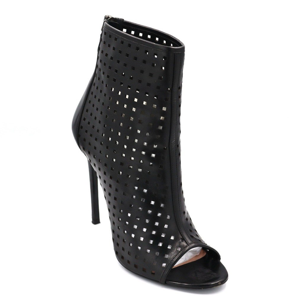 Barbara Bui Open Toe Booties Black Perforated Leather Size 40 Ankle Boots