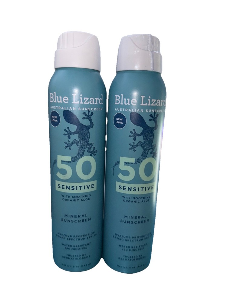 Pack 2 Blue Lizard Australian Sunscreen Sensitive Mineral SPF 50+ Unscented 5 OZ