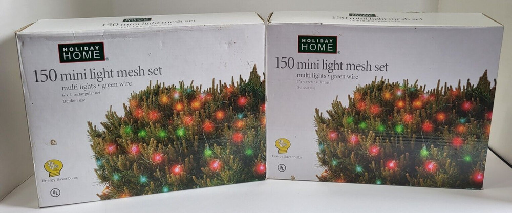 2 Sets Holiday Home 150 Mini Light Mesh Set Net Lights Multi Colored Bulbs