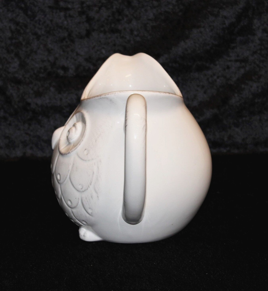 White Owl Pitcher Earthenware Pottery Savinio Designs Fall Cottagecore Décor 6"