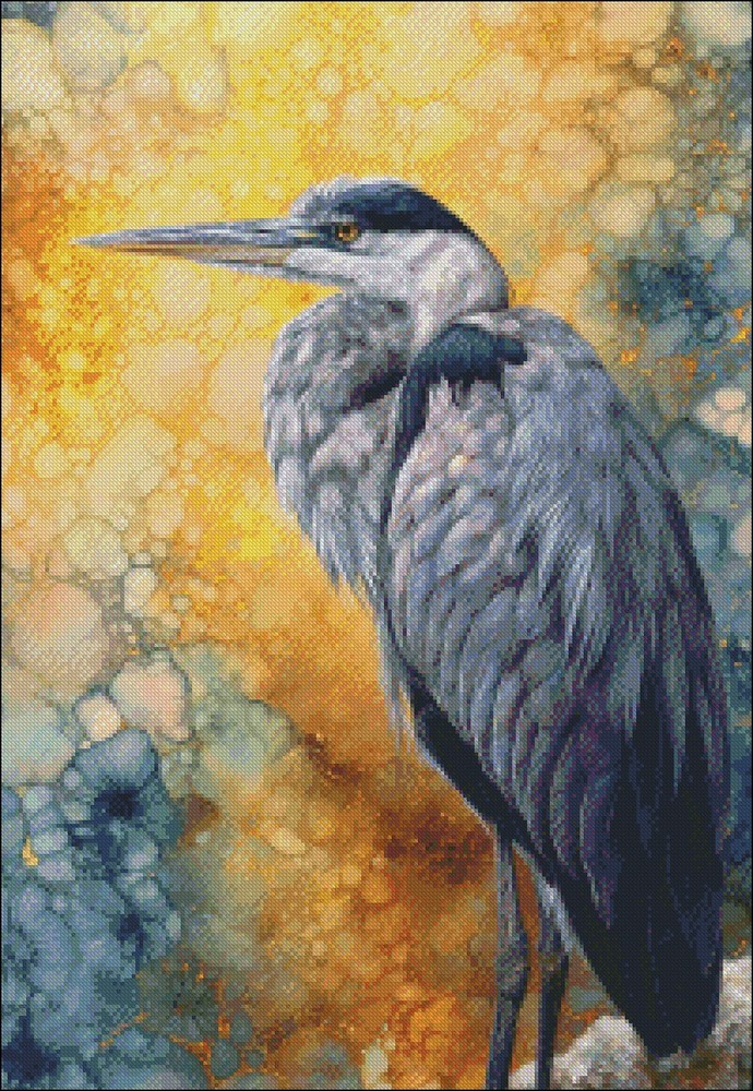 River Heron - DIY Chart Counted Cross Stitch Patterns Needlework DMC Color