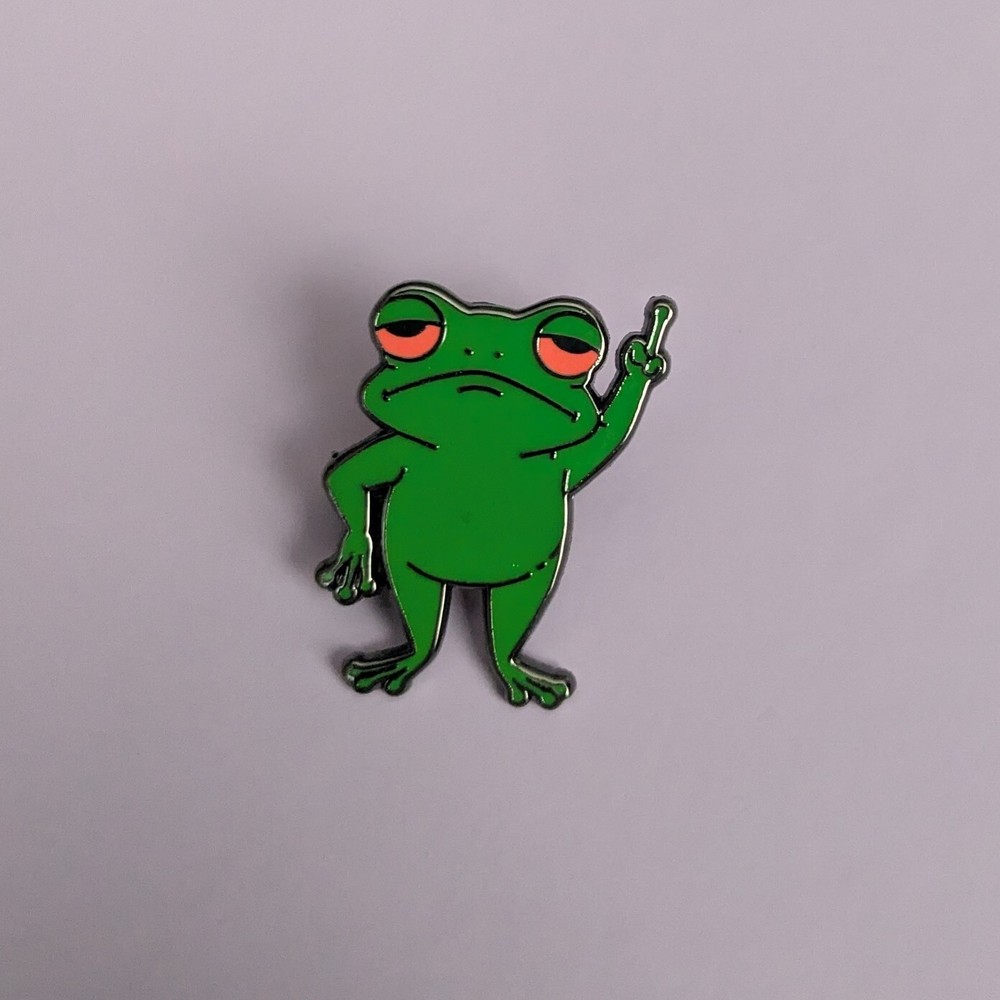 Grumpy Middle Finger Frog Enamel Pin | Brooch | Badge