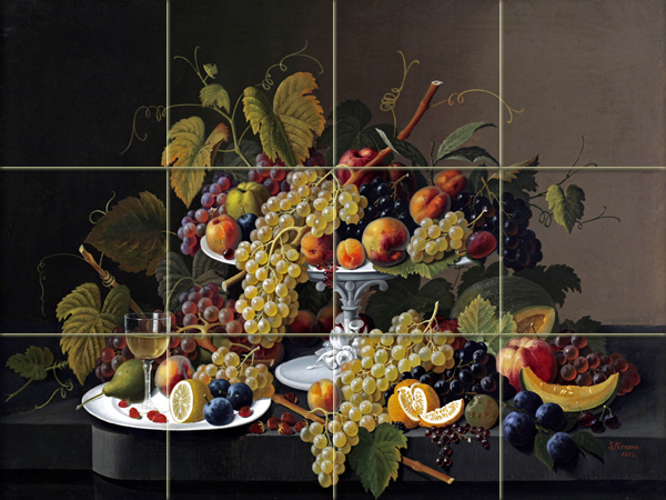 24 x 18 Art Grape Fruit Wine Mural Ceramic Backsplash Bath Tile #1848