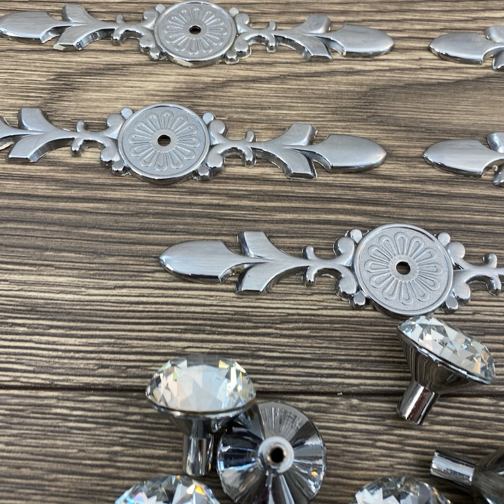 Lot Of 11 Drawer Glass Pulls Knobs With Back Plates NO Screws