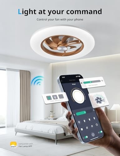 Ceiling Fan with Light, 22.4" Low Profile Ceiling Fan with Light, 6 Wind