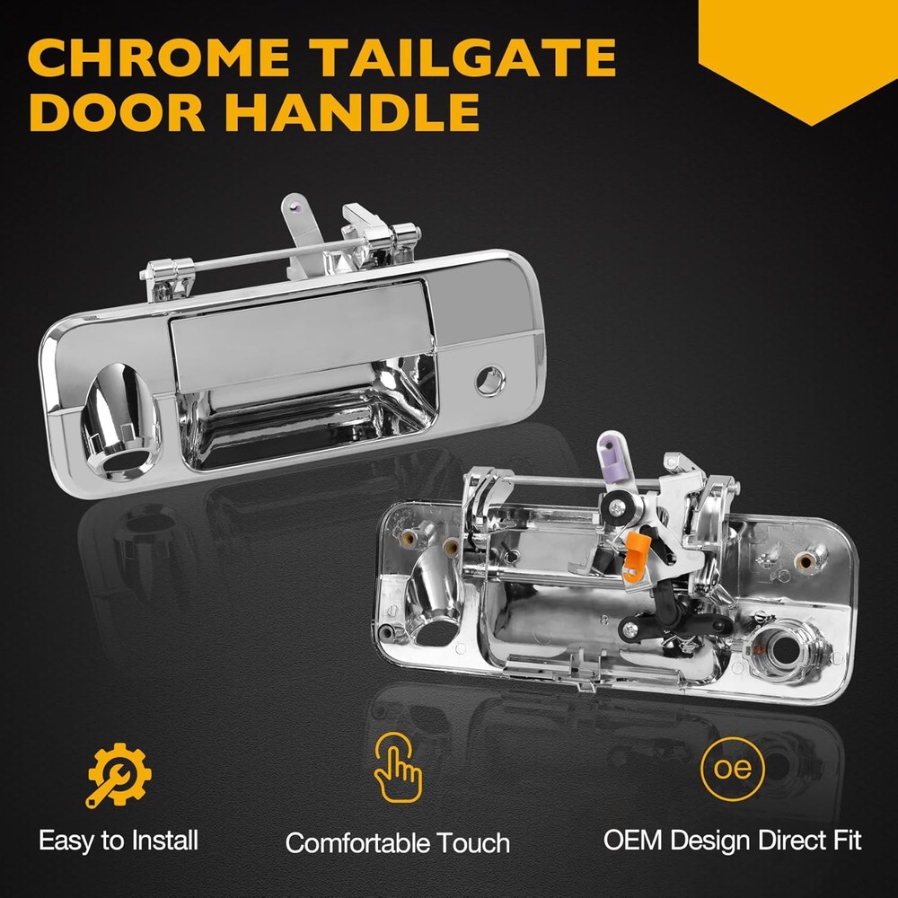 Chrome Tailgate Handle Liftgate Latch Handle with Rear Camera Hole Lock Cylinder