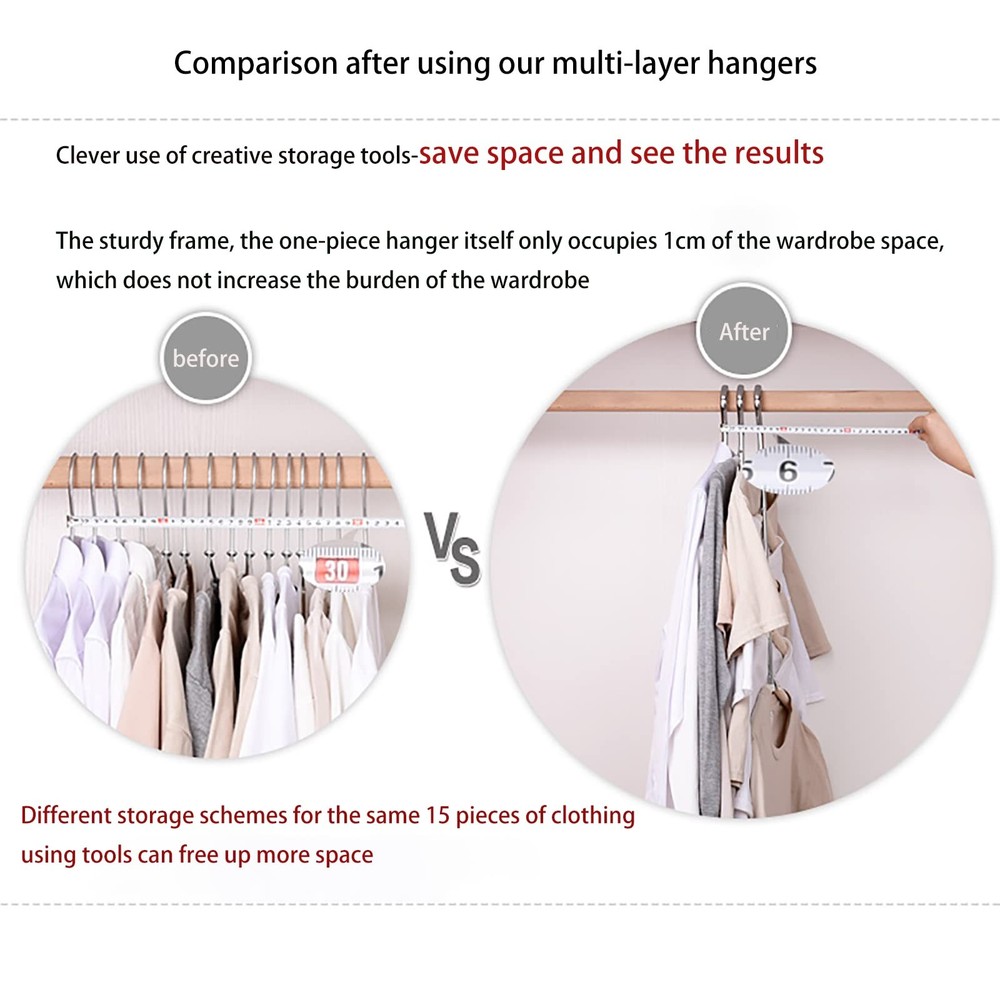 Space Saving Clothes Hangers 5 in 1 Chrome Foam Multi Layer White 3 Pack