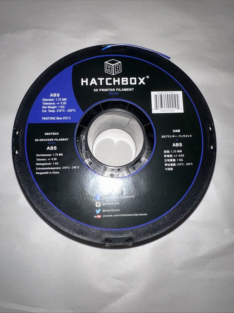 HATCHBOX ABS 1.75 mm 3D Printer Filament in True Blue, 1kg Spool