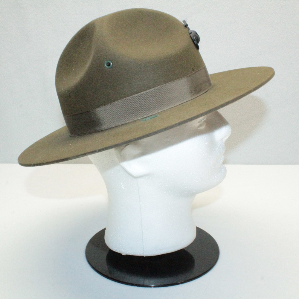 US Army Olive Green Felt Hat Drill Sergeant Instructor F40: Even Size 6¾