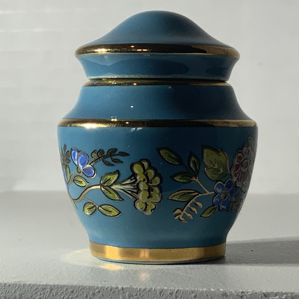 Vintage Miniature Blue Ceramic Perfume Bottle  Solid Greece 2” Tall Empty