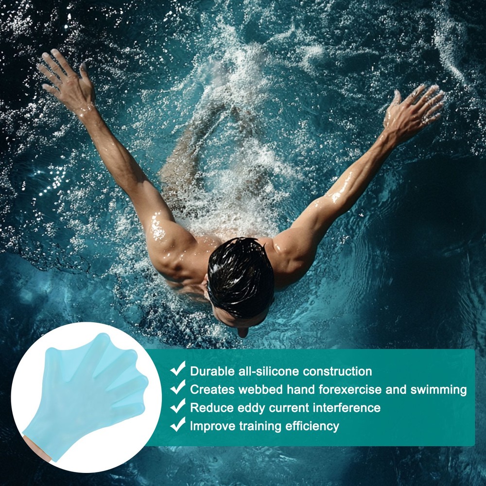 1 Pair Silicone Swimming Gloves Webbed Finger Frog Type Medium Gloves Blue