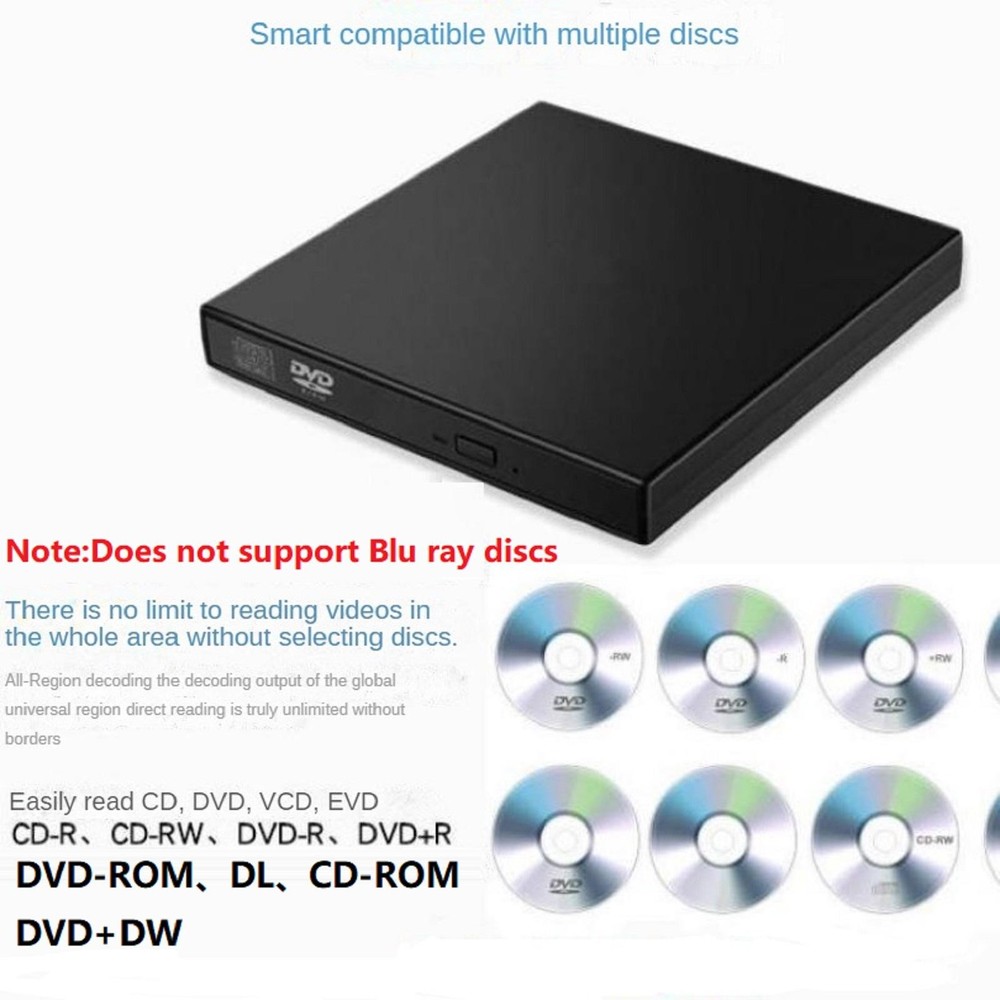 USB 2.0 Slim External DVD Rom Optical Drive CD DVD RW Player Reader Recorder n