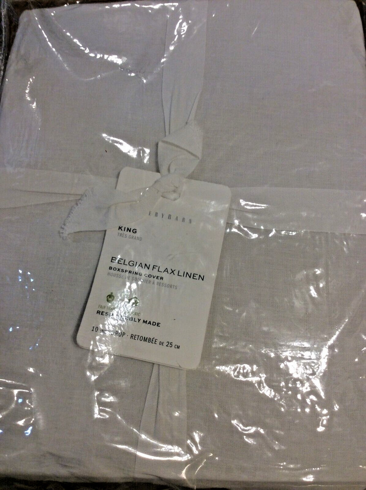 Pottery Barn Belgian  Linen King Boxspring Cover White NWT! Box Spring