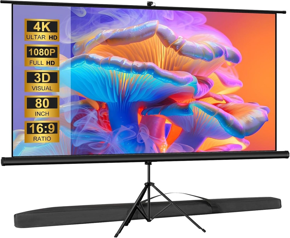 Outdoor Projector Screen With Stand Tripod Indoor Pull Up Portable