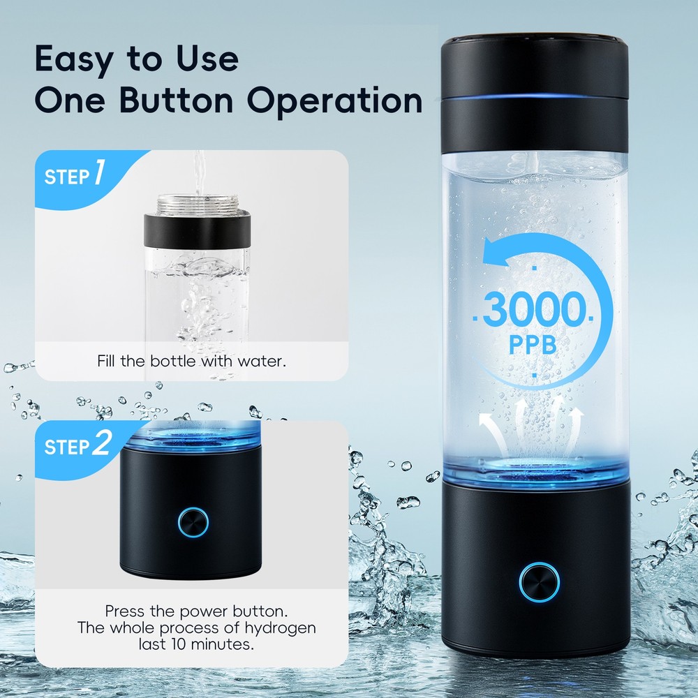 Portable Hydrogen Water Bottle 3000~5000ppb 290ml - SPE PEM Technology 2025 NEW!