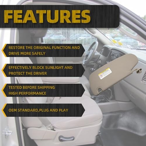 Gray Right Passenger Side Car Sun Visor W/Mirror Compatible with Dodge Ram