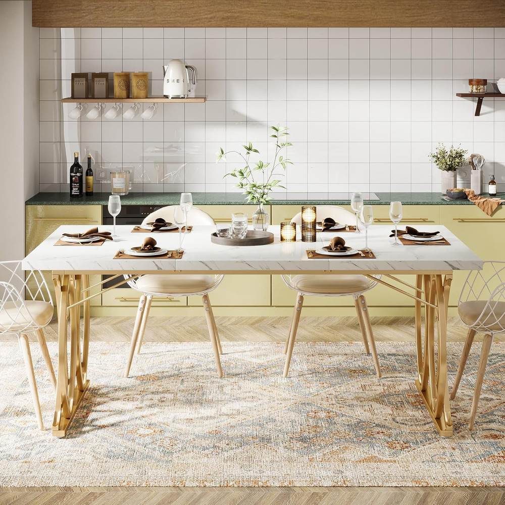 Tribesigns Modern Dining Table, 63" Large Kitchen Table for 4-6 People, Unique R