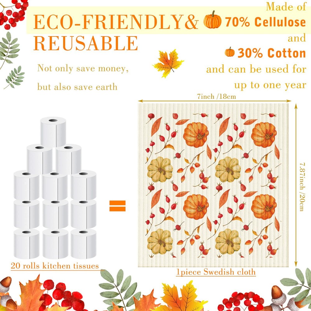 6 Pcs Thanksgiving Swedish Kitchen Dishcloths Quick Drying Fall Dish Towels