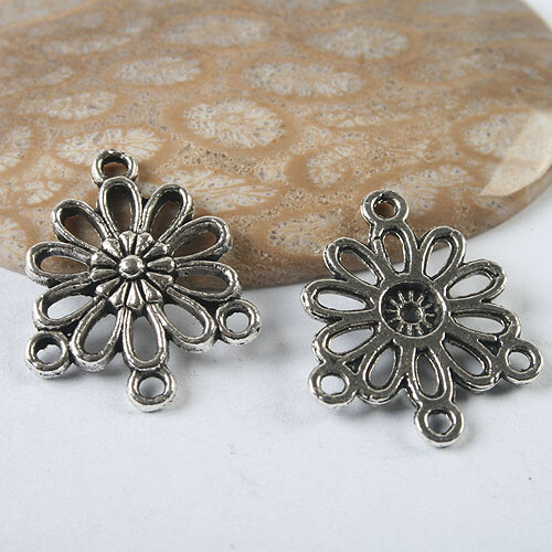 15pcs dark silver tone flower finding connector h3476