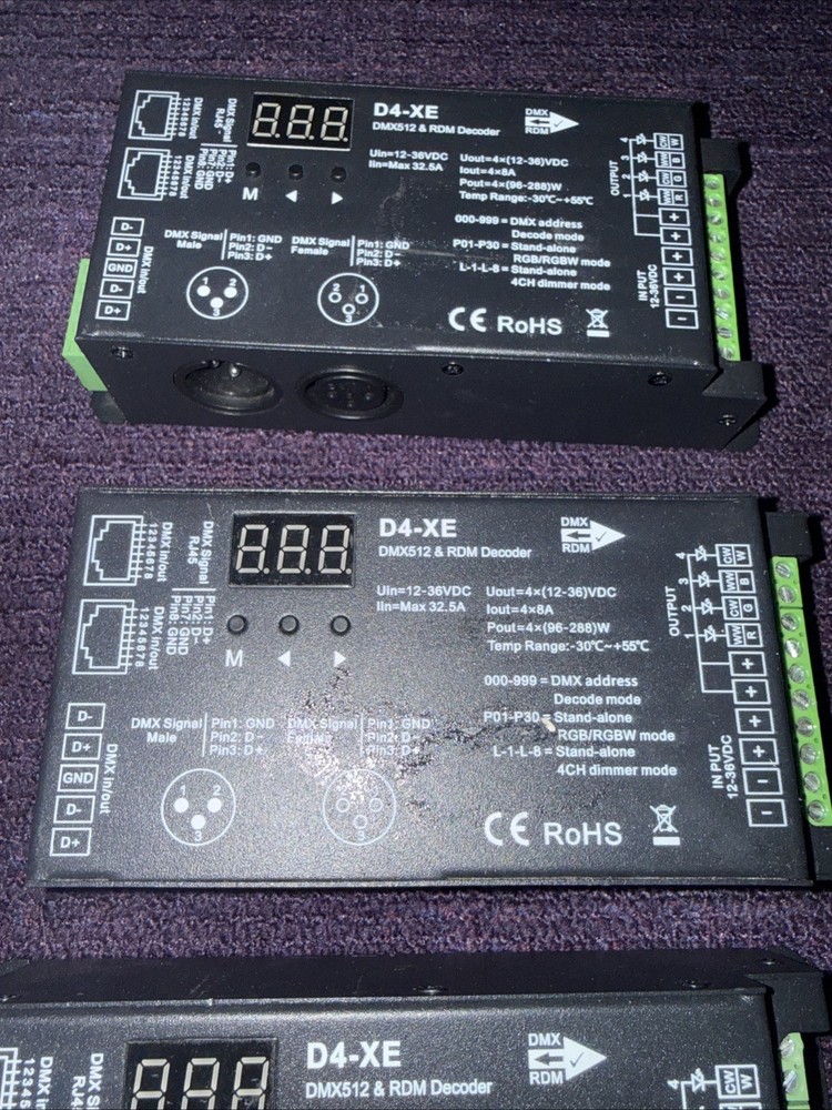 4-Channel D4-XE DMX Decoder Controller PWM Flicker Lot Of 3 Used