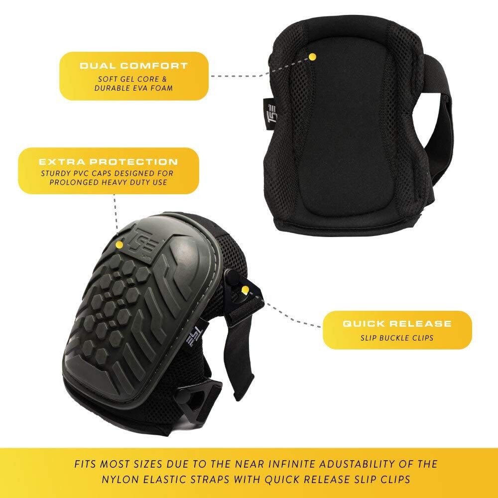 Heavy Duty Professional Knee Pads, Double Strap and Adjustable Clips Hex Pro ...