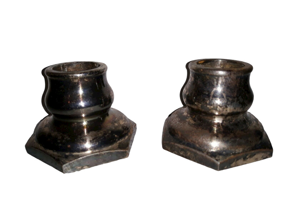 Vintage Pair Shabby Rustic Silver Plated Weighted Candle Holders