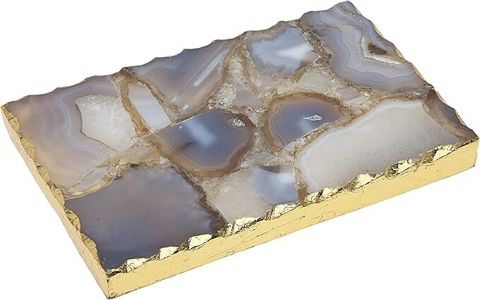 GODINGER NATURAL BLUE AGATE SERVING BOARD PLATTER TRAY SILVER TRIM SMALL 71934