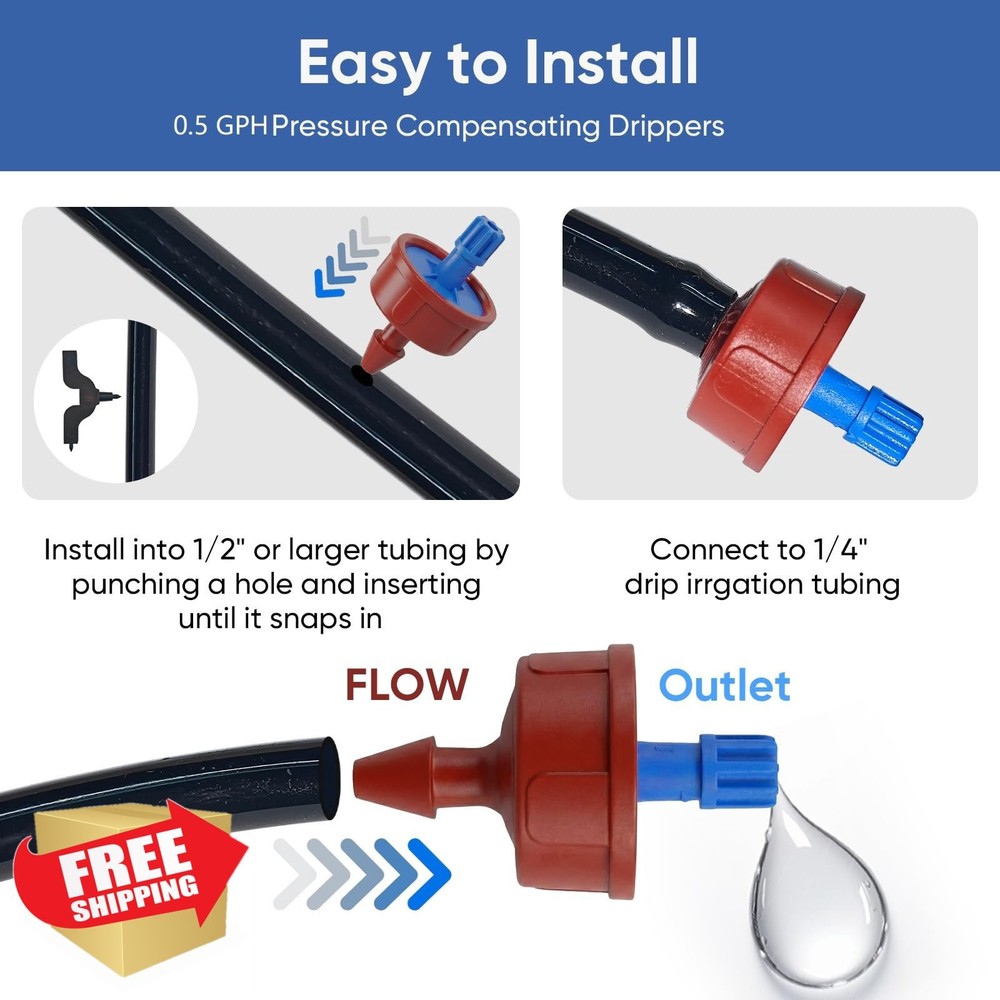 0.5 GPH Pressure Compensating Drip Emitters 25 Pack Garden System