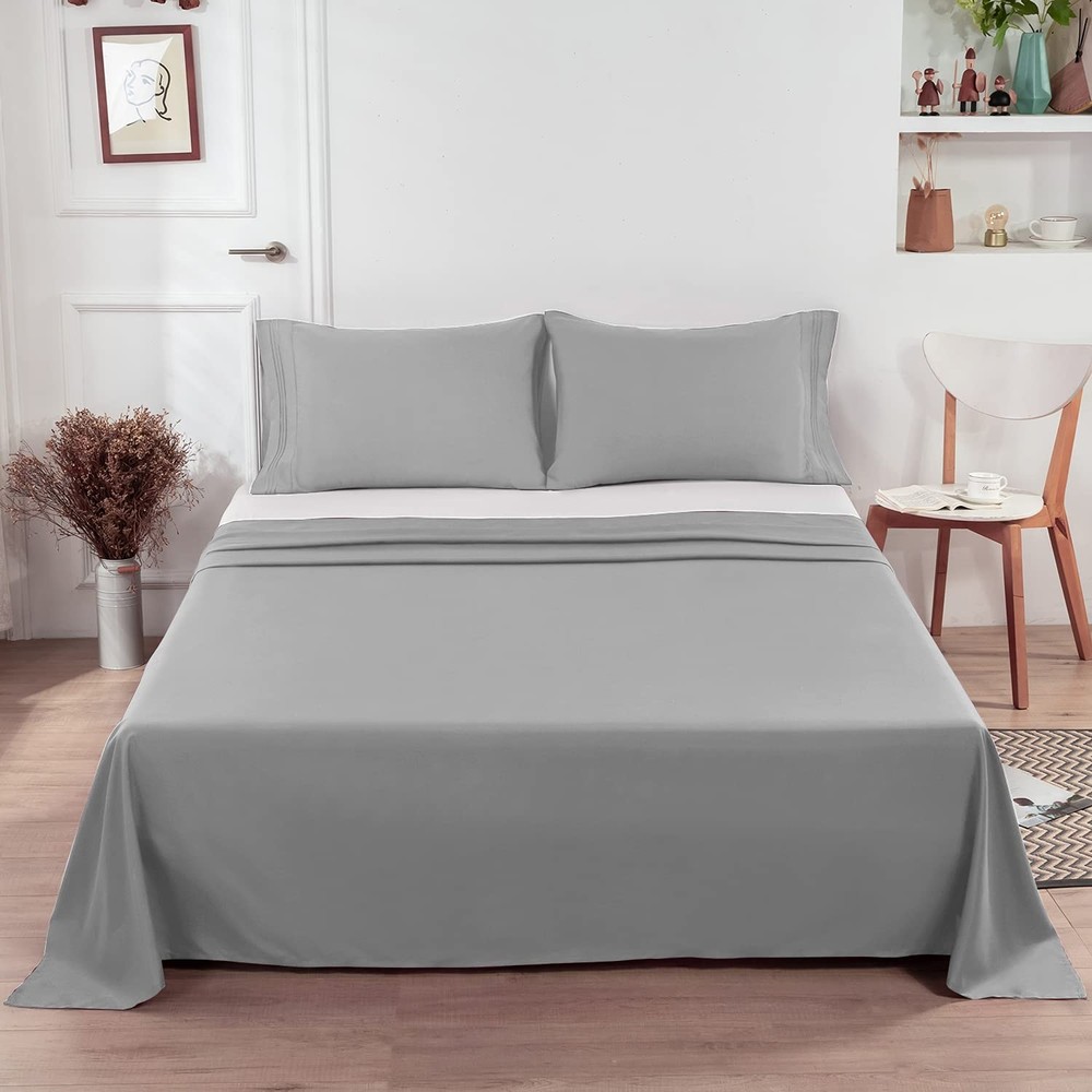2-Pack Queen Size Flat Set, Ultra-Soft Brushed 1800 Microfiber, Breathable & ...