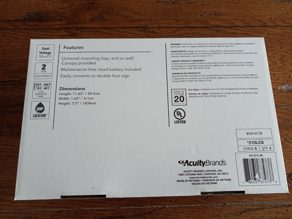 Lithonia Lighting LED Exit Sign Contractor Select Dual Voltage Nicad Battery