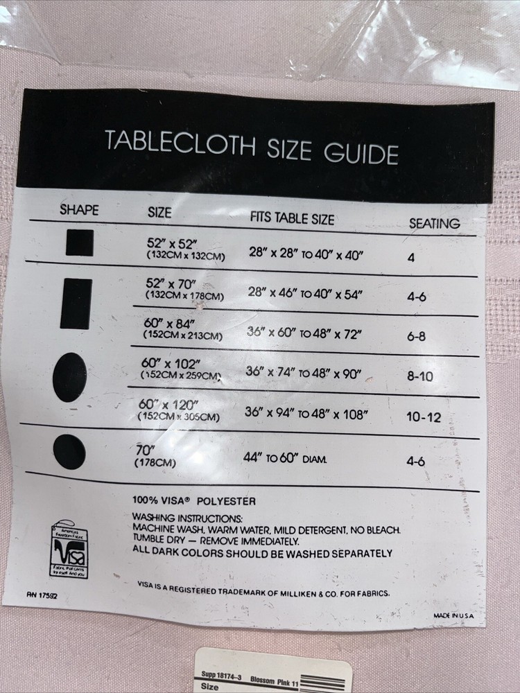 Sensation Tablecloth 52” x 70” Lt Pink Permanent Press Soil Release Open Pkg