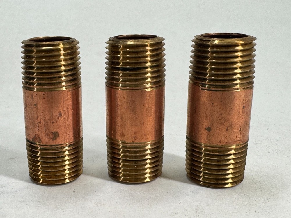 (3-PACK) Brass Nipple 1/2" NPT Schedule 40 x 2" Long, Thread Both Ends