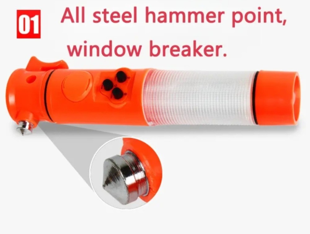 Red Multi-functional car safety hammer with Flashlight