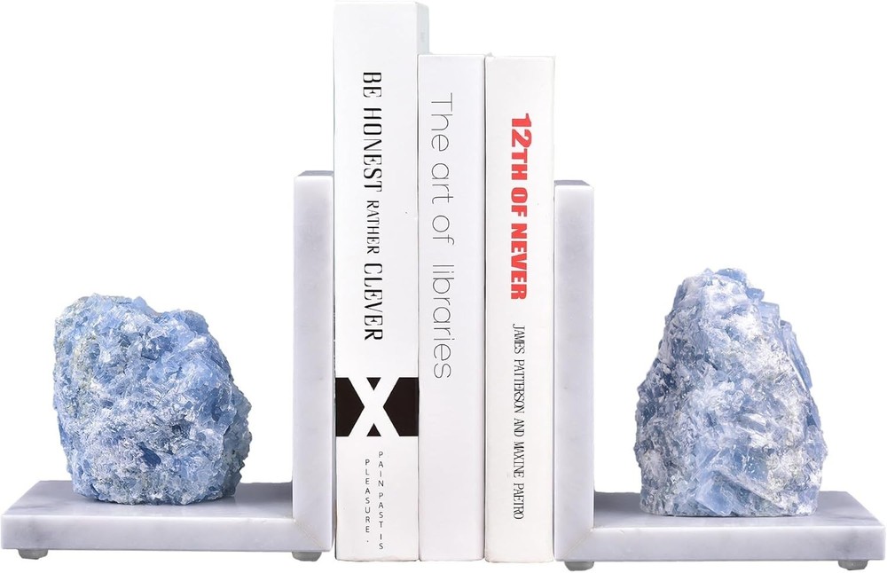 Durable Decorative Bookends Crafted from White Marble with Rubber Protection