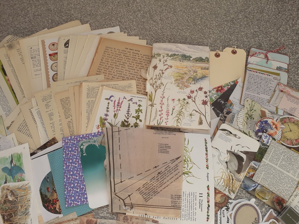 150pc junk journal kit with handmade junk journal, ephemera bundle.