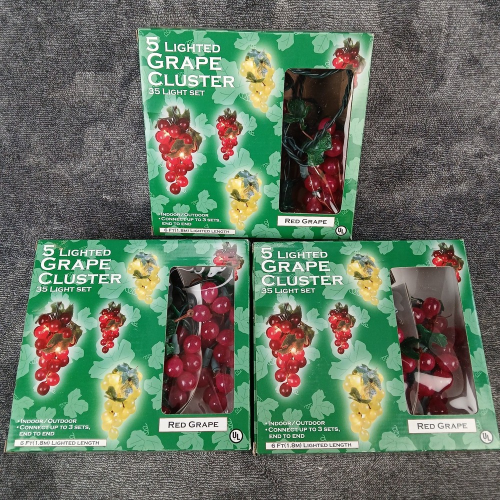 3 Sets Red Grape Cluster Lights String Indoor Outdoor String Lighted Wine Patio