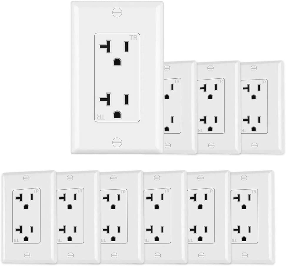 Outlet Socket, Decora Duplex Receptacle, 20 Amp 125 Volt Tamper Resistant 10pack