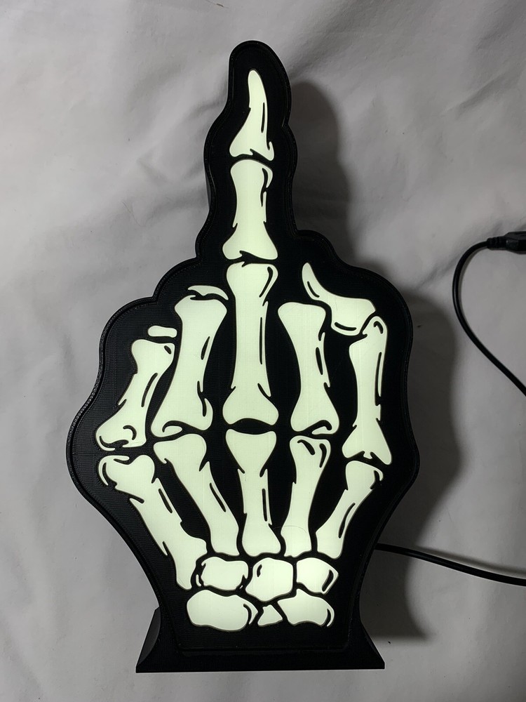 3D Printed MIDDLE FINGER “FLIPPING THE BIRD” LIGHT BOX LED SKELETON HAND