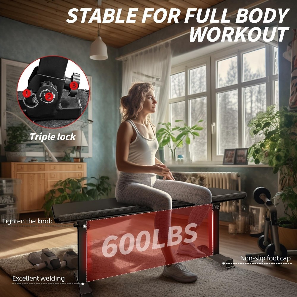 Flat Bench Flat Weight Workout Exercise Bench Easy,Assembly,Foldaway Bench