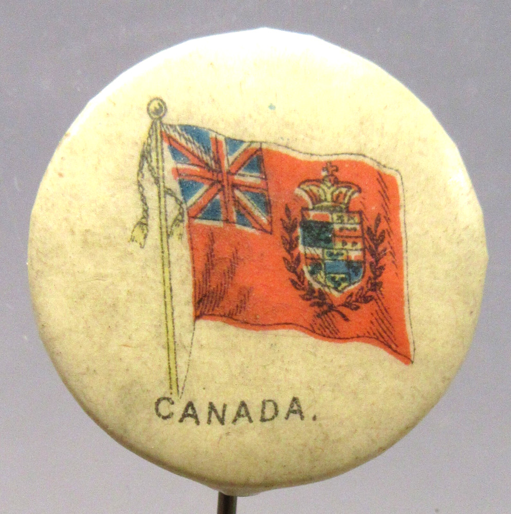 1890's CANADA FLAG 7/8" Sweet Caporal cigarette pinback button early SOLID back