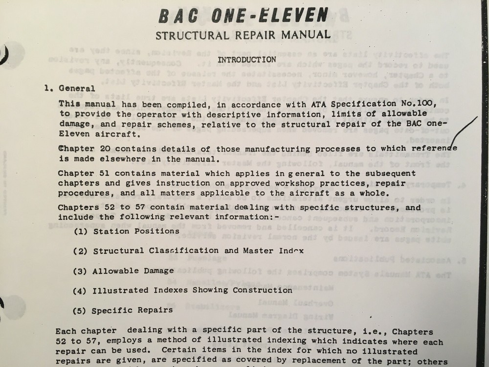 BAC 1-11 Model 401 Structural Repair Manuals, a 2 Volume Set