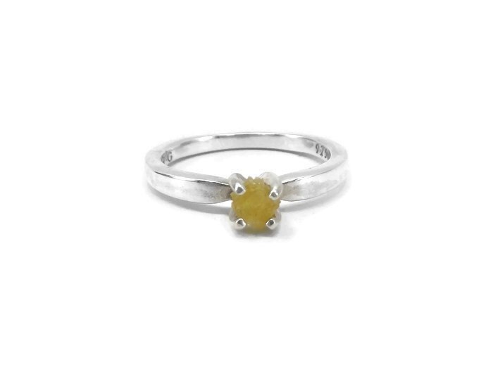 Raw Yellow Diamond Ring - Uncut Diamond Ring - Rough Diamond Solitaire - Size 8