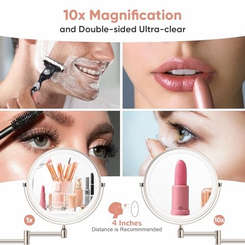 Rechargeable Wall Mounted Makeup Mirror with Lights and Magnification, Nickel