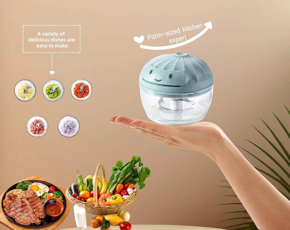 Manual Food Processor Vegetable Chopper, Mini Hand Pull String Garlic Chopper On