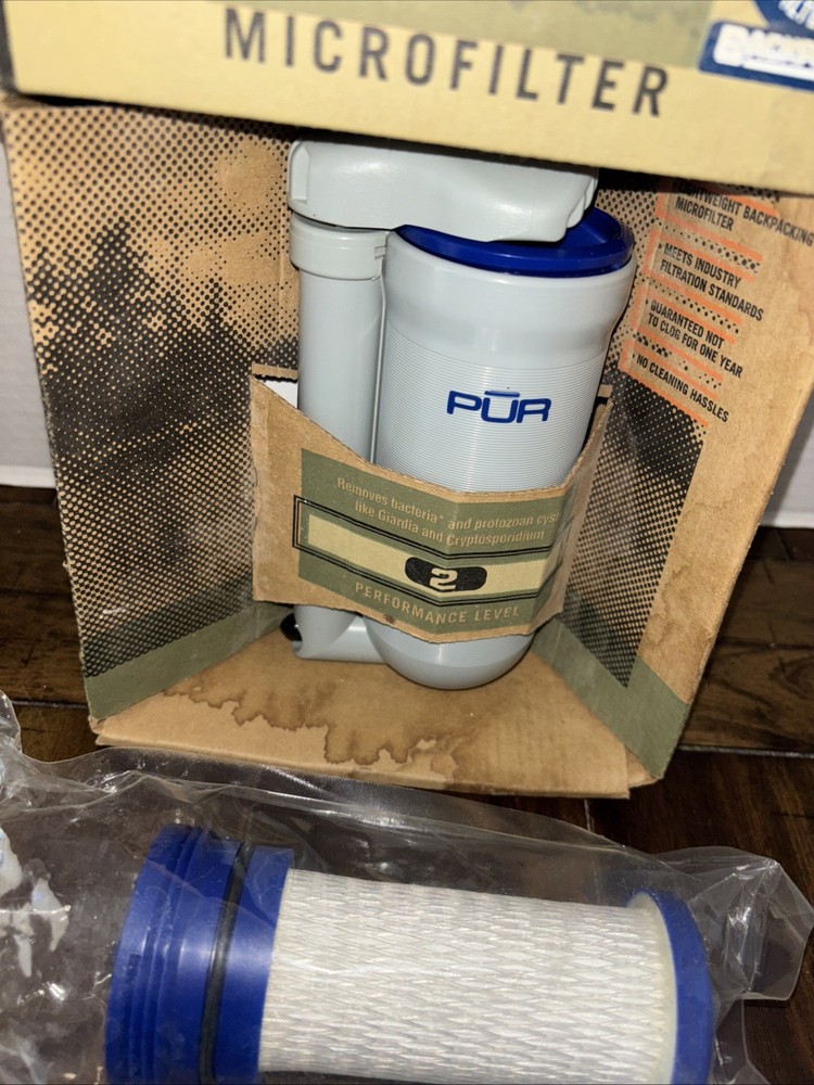 NEW PUR Hiker Microfilter Water Filter Performance Level 2 + Extra Filter Read