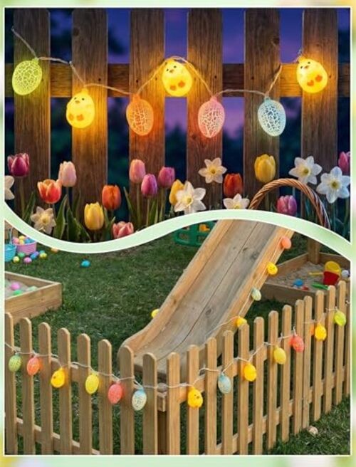 LED Easter Yellow Chicks Cracked Egg String Lights, 8.5Ft Multicolor Egg Chick